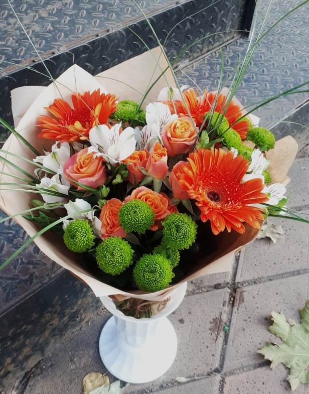 Букет цветов из: Герберы, Хризантемы, Альстромерии и Розы в Рогачево