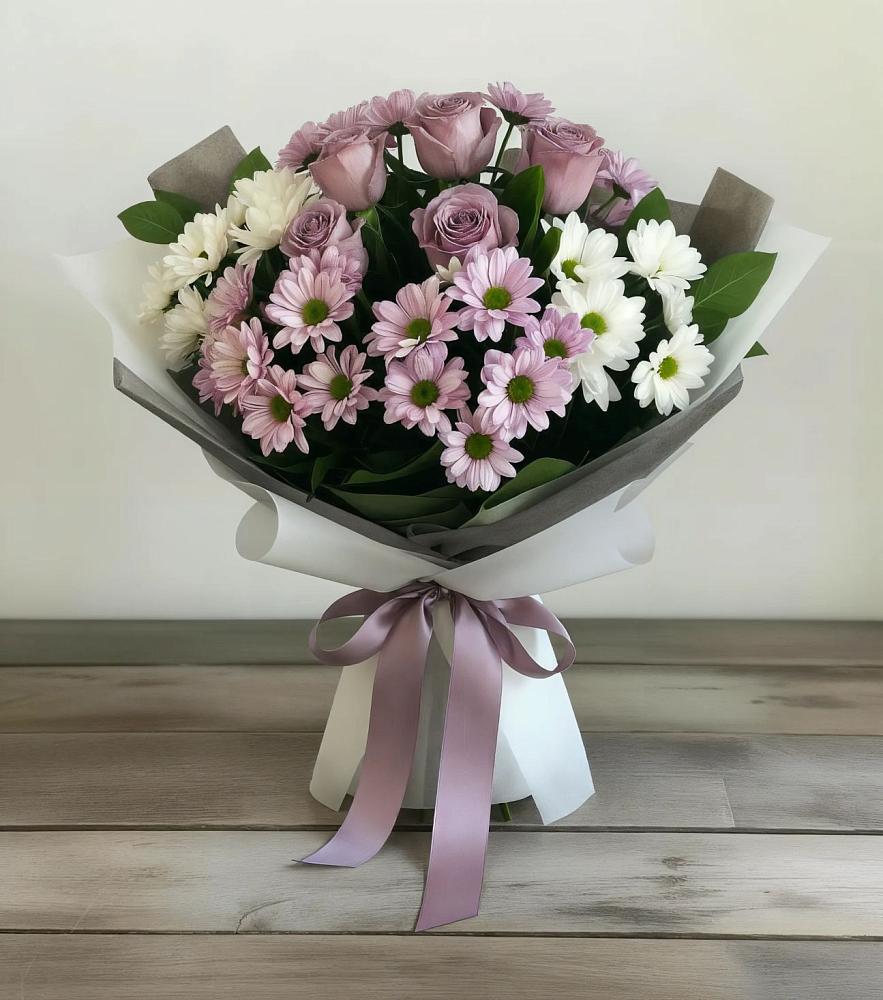 Букет цветов из: Хризантемы и Розы в Рогачево