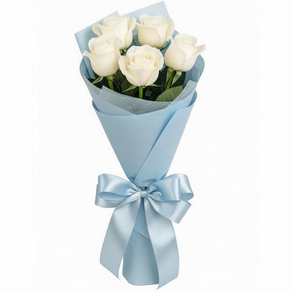 Букет 5 Белых роз Проуд в Рогачево