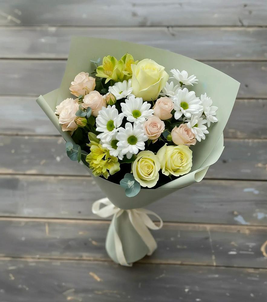 Букет цветов из: Альстромерии, Розы и Хризантемы в Рогачево