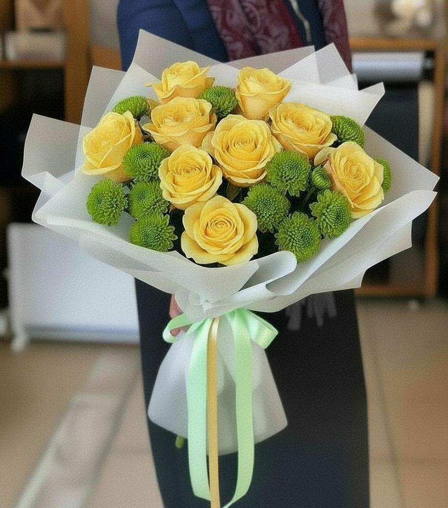 Букет цветов из: Хризантемы и Розы в Рогачево