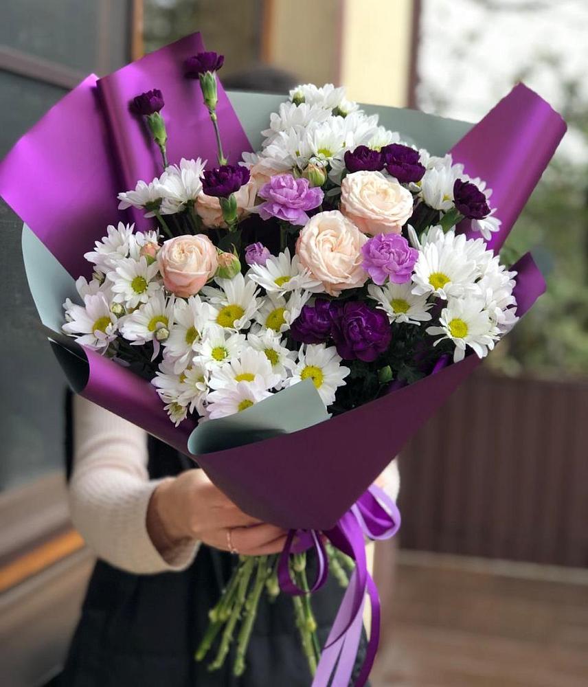 Букет цветов из: Хризантемы, Гвоздики и Розы в Рогачево