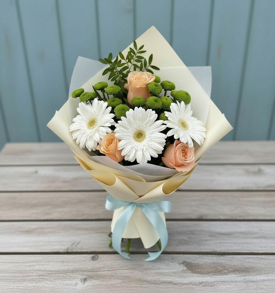 Букет цветов из: Герберы, Розы и Хризантемы в Рогачево