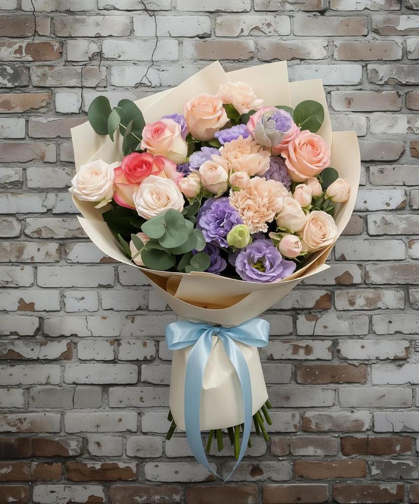 Букет цветов из: Розы, Лизиантусы и Гвоздики в Рогачево