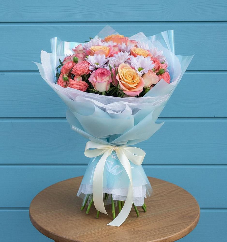 Букет цветов из: Хризантемы и Розы в Рогачево